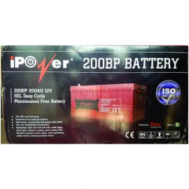 iPower 200BP Deep Cycle Gel Battery (60.5Kg) Ipower gel 200ah batteries is one of the widely used and best batteries for solar energy installation. Approved by standard organization of nigerians professional installers choice life span is 3 to 5 years plus very affordable *Pure GEL Lead-Acid design *Exceptional deep discharge recovery *High density, anti-corrossive lead-calcium alloy plates *Very low self-discharge characteristic *Applications: Solar and wind mill units, traffic lights, street lights, telephone systems, clock systems, UPS, Elevators  emergency power supply,  solar appl9ications, mobile stations, telecommunication backup